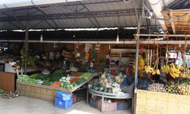A vegetable shop front in Edavanna, Malappuram district, Kerala.